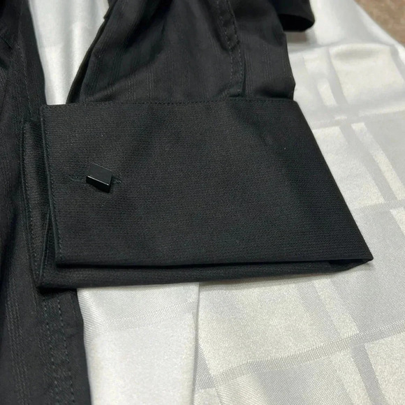 JOSEPH ABBOUD SLIM SOLID BLACK SHIRT WITH FRENCH CUFFS AND CUFFS LINKS - Picture 6 of 9